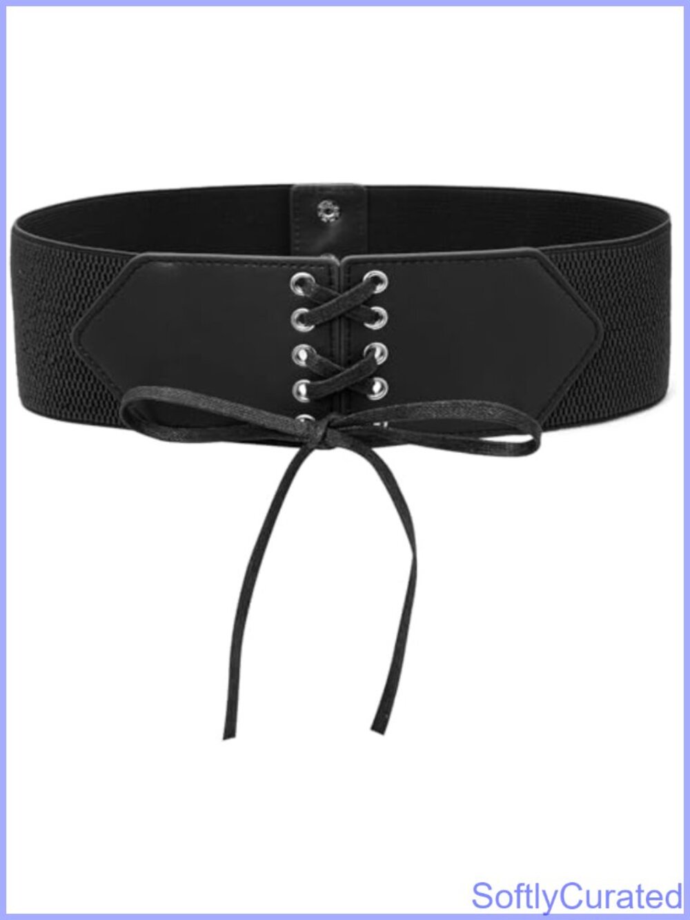 Wide Elastic Corset Belt Lace-Up Front PU Leather Stretch Dress Belt
